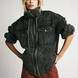 Free People Luna Cozy Bomber Quilted Jacket in Black